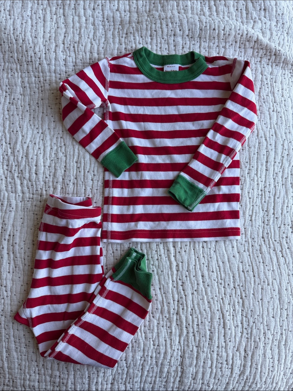 Hanna Anderson Striped Red & White Kids Pajama Set with Green Trim